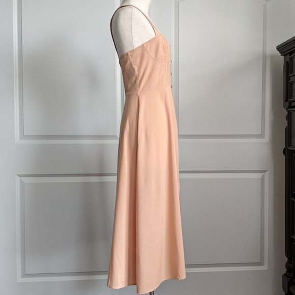 WeWoreWhat Dress Midi Sweetheart Neckline Swiss Dot Button Front Maple L NWT - Picture 6 of 16